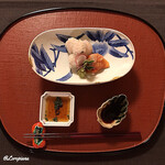 御料理 寺沢 - 赤貝と穴子の焼霜造り