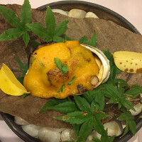 坐漁荘 - 焼き物
                    鮑紅葉焼き、零余子、原木椎茸