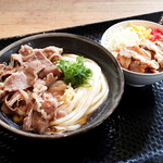 こがね製麺所 - 肉ぶっかけ冷と、とり唐丼