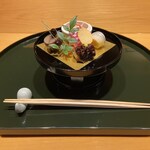 懐石 かみむら - サヨリと煮蛸・栗の渋皮煮・すわい