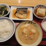 仙台中野食堂 - 鯖味噌定食、豚汁付き   ってところでしょうか。
