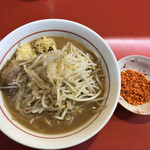 千里眼 - ラーメン 麺130g ヤサイ少な目・ショウガ・アブラちょっとのカラアゲ別皿で 780円