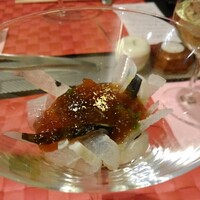 キュイジーヌ 福の舞 北新地店 - 皮刺フォアグラマンジェ
                    アランミリア・シャルドネポン酢ジュレ添え