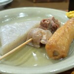 桶家乃隠居 - 生コンニャク、牛すじ(京都モリタ屋)、ちくわ