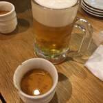 サンダーバード - お通しの茶碗蒸しとビール