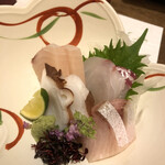 Naka da - コースのお造り。ぶり、鯛、カンパチ、鰆のどれも新鮮で美味しかったです。