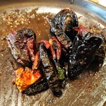 自然派中華 クイジン - 猪肉と寒葱の強火炒めと自家製干し柿ソース､生パスタの和えそば 超麻辣の数種類の唐辛子