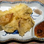 大洗料理つかさ - 天ぷら(穴子、葱、れんこん)