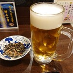 Sushi Sanrikumae - 最初の一杯、生ビールとお通し