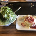 Okonomiyaki Rokusan - ふわふわ抹茶氷、生いちごアイス