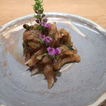 喜一 - ブリとクエのタルタル、ディル、ケイパー、茗荷風味（ほしと）