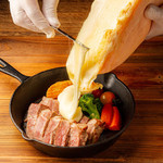 Beef sirloin topped with raclette cheese