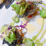 レストラン ラフィナージュ - 前菜:ホタテ貝と空豆のクーリ