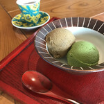 お茶の静香園 - ジェラート(ハーフ&ハーフ)ほうじ茶とお濃茶