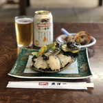 東洋一 - アワビステーキ、桧扇貝、ビール