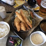 四日市の里ゴルフクラブ - ミックスフライ定食1760円とビールです