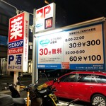 地球の中華そば - もっとも近いコインパーキング(ドラッグストア併設)