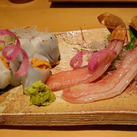旬草 弥ひろ - お造り ○雲丹烏賊巻き ○蟹