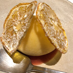 栖原温泉 - デザート・自家製ミカンのシャーベットイチゴソース