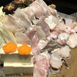 栖原温泉 - 本クエ鍋3人前、クエの身たっぷり！