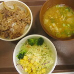 すき家 - 牛丼ミニつゆぬき・サラダセット、カレーとん汁