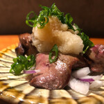 炭焼 おかげさん - 濃厚な肝にさっぱりおろしポン酢が絶妙に絡む一皿！薬味も合います！