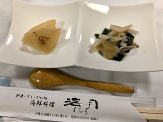 Otaru Ryouri Kurage - 先付:筍の土佐煮と若布と烏賊の酢味噌和え