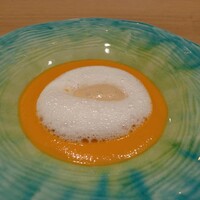 Restaurant つじ川 - 前菜　金時人参のスープとフォアグラのムース