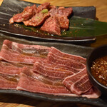 いなかもん - ほっぺたみぞれ焼き、ハラミ（奥）