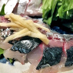 千鳥の荘 風の樹 - 夕食（アジの刺身）
