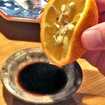 千鳥の荘 風の樹 - 夕食（刺身の付け醤油にはカボスを絞って）