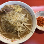 千里眼 - ラーメン 麺120g ヤサイ少な目・ショウガ・アブラちょっとのカラアゲ別皿で 780円