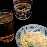 瓶ビール、ポテトサラダ