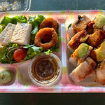 Shiono - 鰻とアボガドの握り､付合せはイカリングフライ､サラダ､豆腐など　ウナギだからか､甘だれの味付け