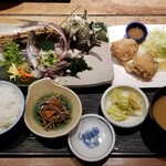 海湘丸 - アジのタタキと唐揚げの定食870円