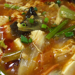 餃子の福来 - 豆腐、白菜、小松菜、人参、タケノコ、キクラゲ、豚バラ肉などがたっぷり。