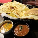 インドの恵み - Bランチのハーフサイズカレー2種とラージナンです