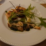 ノブレス オブリージュ - 本日の日替わり　鶏のロースト　ローズマリー風味とカンパチのエスカルゴ風(20-01)