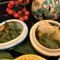 福吉兆 - 竹の子木の芽和え・土筆載せ、蟹酢の物