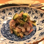 Sushi Ryuu Ichi - アジの梅肉和え 自家製の梅で作った梅肉にカリカリ梅を和えています♪ とても美味しいですね♪♪