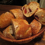 アヒルストア - パン３種盛り（じゃがいもとローズマリーのフォカッチャ、胡椒とフルーツのフランスパン、ベーコンのエピ）2