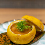 座屋 - 柚子釜 北海道アンキモ 地物つくね芋薯蕷蒸し 鼈甲餡