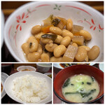 味の正福 - ◆小鉢は「五目豆」・・普通。 ◆ご飯はツヤがあり美味しく、量を選べるようです。