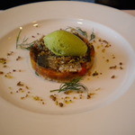 いわしのガトオー仕立て、アボガトのアイスクリーム添え