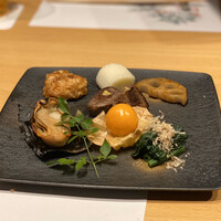 ふじ原 - 楽盛　牛ヒレ肉　タラ白子醤油焼き　牡蠣昆布焼き　下仁田ネギ　加賀れんこん　ちぢみほうれん草