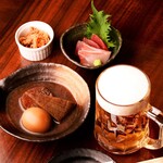 Izakaya Nomiya Kabuto - ちょい飲みセット ／・お好きなドリンク1杯・味噌おでん三種・刺身切り落とし・口取り　1,650円
