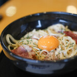 五右衛門 - 料理写真:カマンベールチーズとカリカリベーコンのカルボナーラ☆