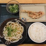 Hanamaru Udon - うどん(小)＋追加ねぎ＋ライス(大)＋げそ天