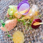 Restaurant A bientot - 前菜:白身魚のカルパッチョと甘海老のタルタル