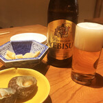 笠組 - たまにはエビスもいいね　お通しと。